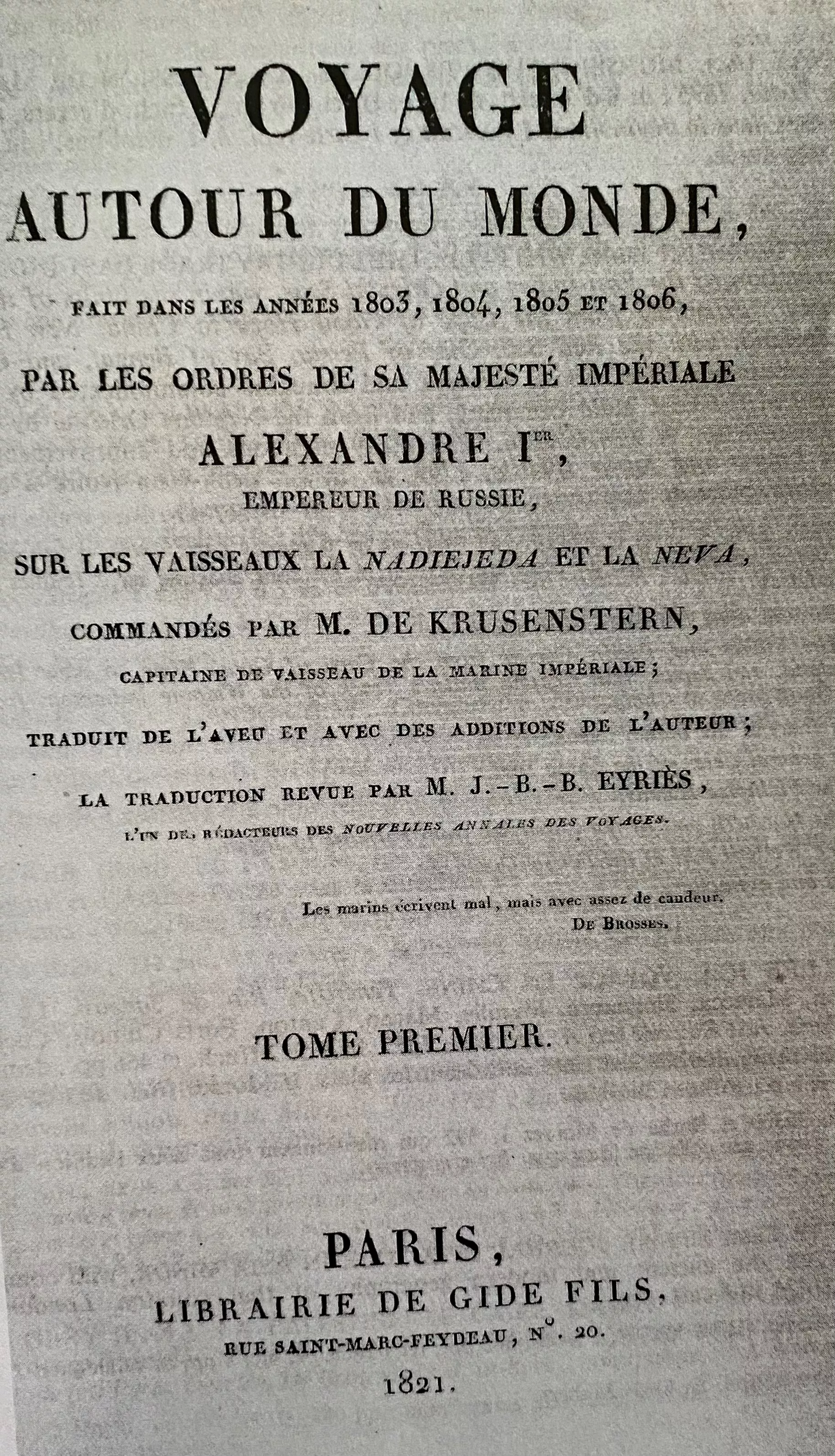 Voyage autour du monde Johann Adam von Krusenstern