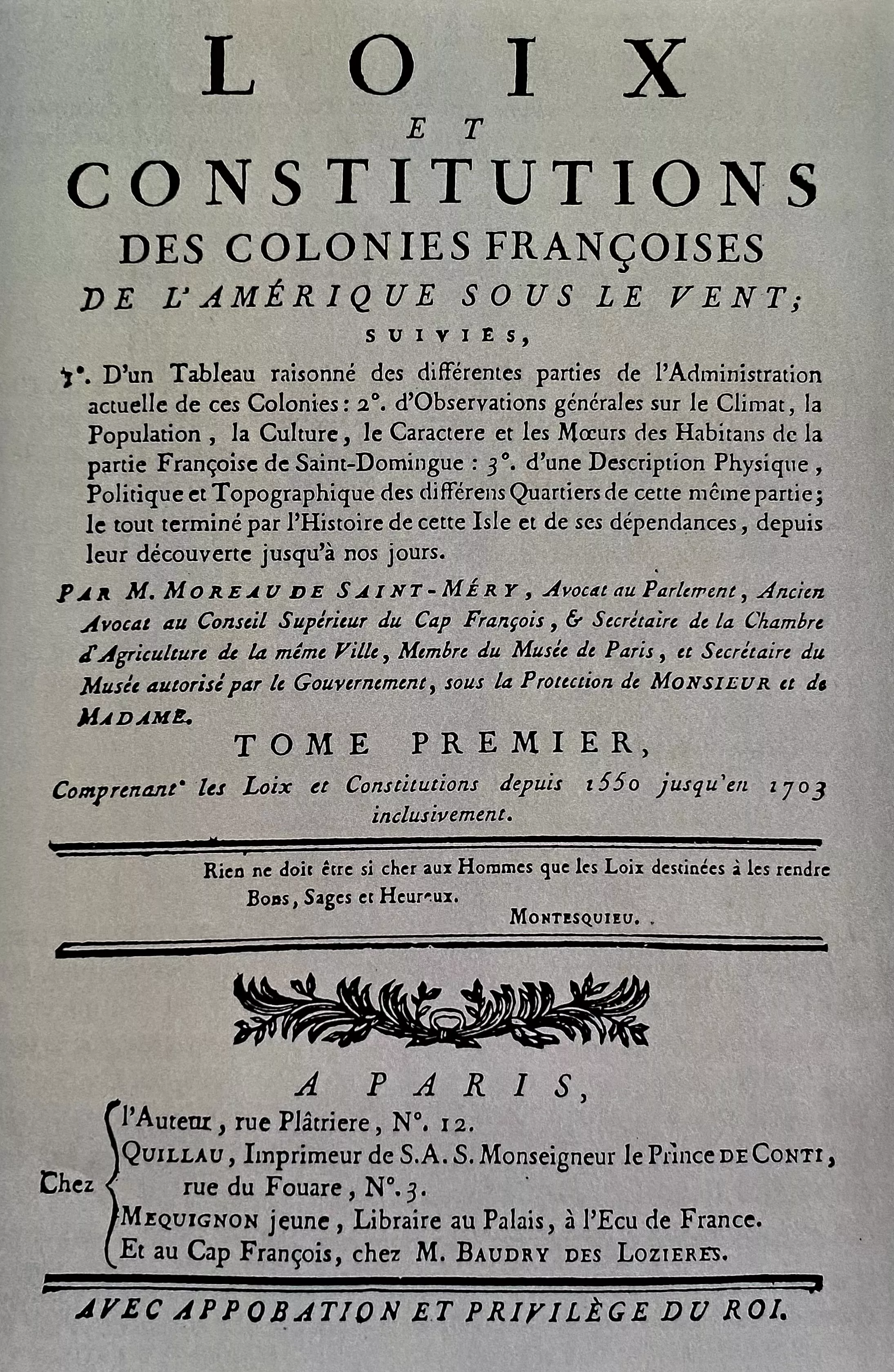 Loix et constitutions des colonies françoises de l'Amérique 